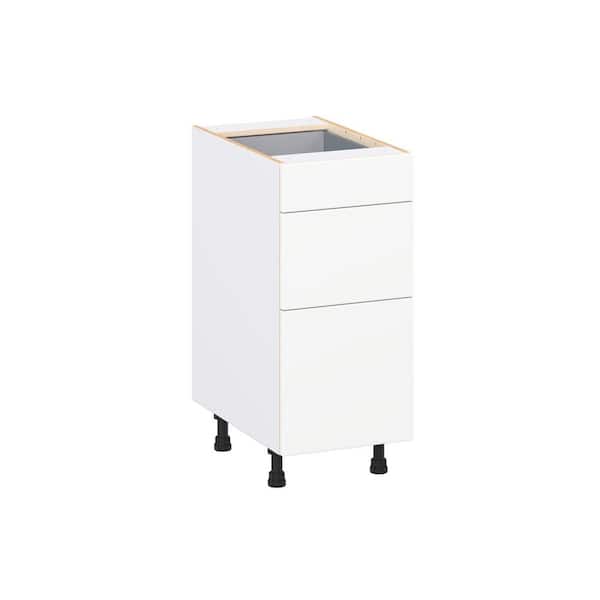 Timberline 15 in. W x 24 in. D x 34.5 in. H Assembled Slab Drawer Base Kitchen Cabinet in Bright White with 3-Drawers