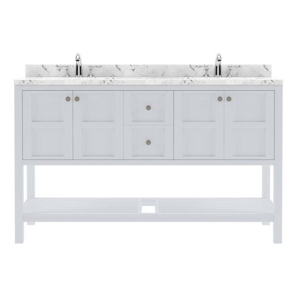 Virtu USA Winterfell 60 in. W x 22 in. D x 37 in. H Double Sink Bath Vanity in White with Quartz Top