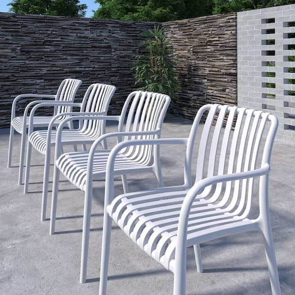Lagoinha 4-Piece Cane and Resin Patio Dining Chair Set White