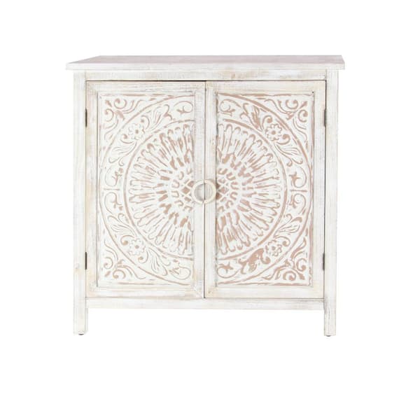 Litton Lane Beige Wood Intricately Carved Shelf and Door Floral Cabinet  22646 The Home Depot