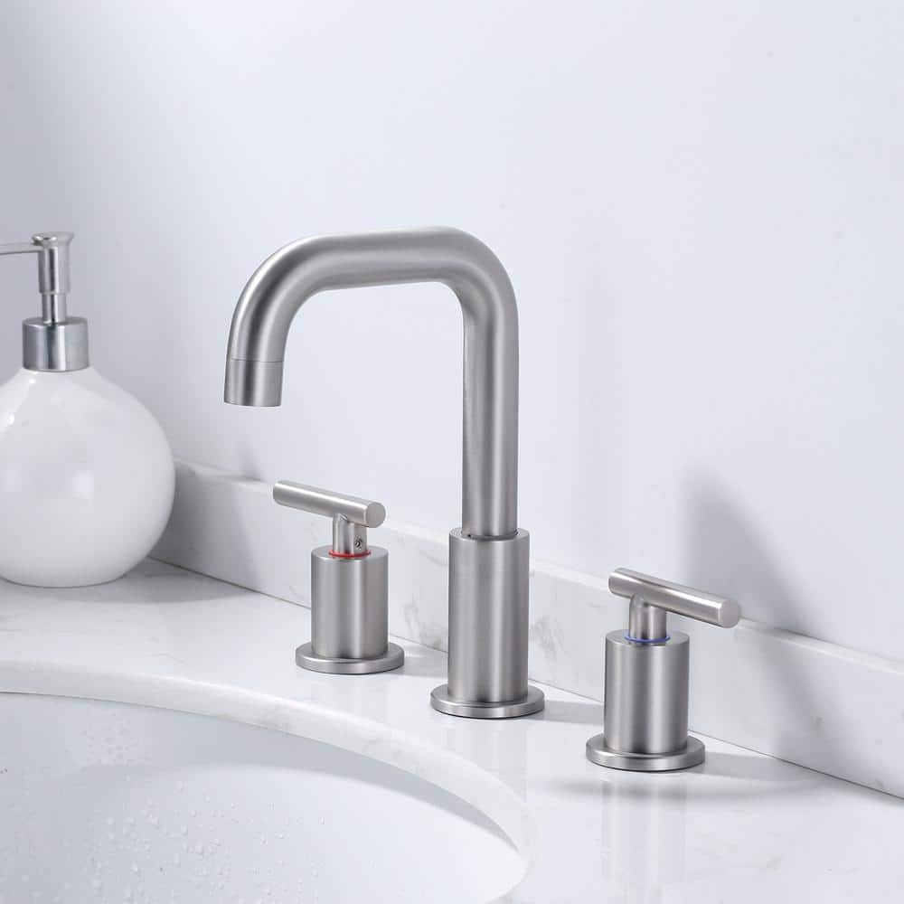 Brushed Nickel 8-Inch Widespread Double Handle Bathroom Faucet