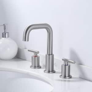 8 in. Widespread Double-Handle High-Arc Bathroom Sink Faucet with Drain Kit in Brushed Nickel