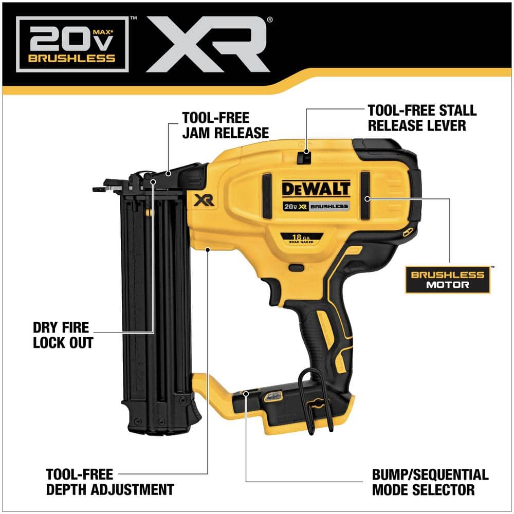 DEWALT 20V MAX XR Lithium-Ion Electric Cordless 18-Gauge Brad Nailer (Tool Only) DCN680B