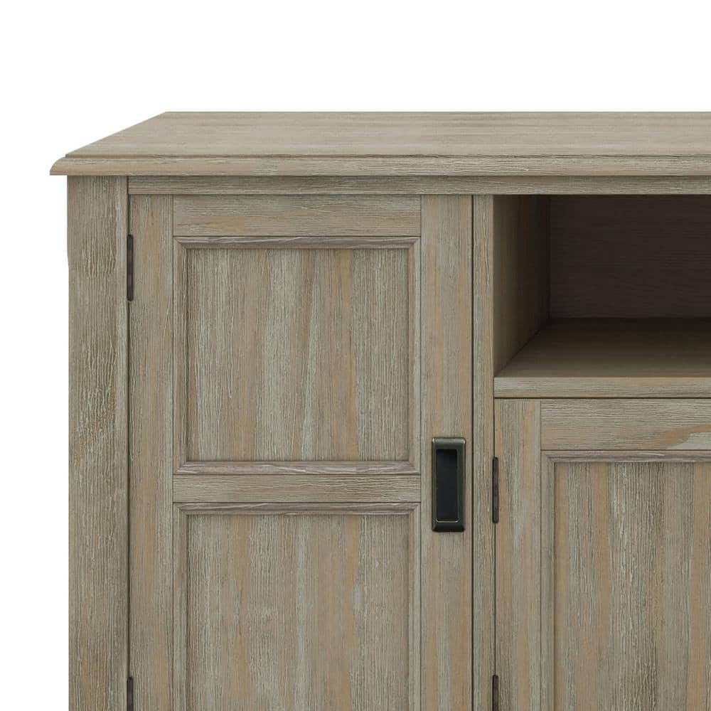 Burlington Solid Pine 72" TV Media Stand in Distressed Grey with Cabinet