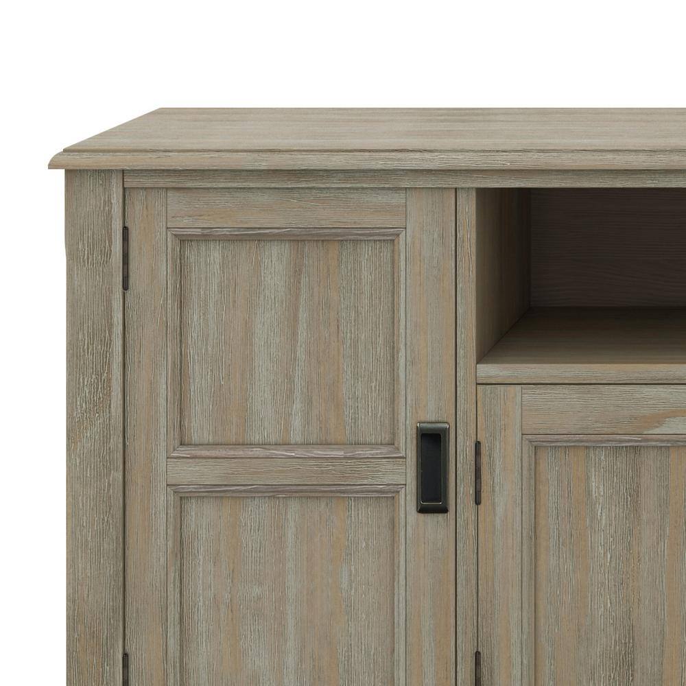Burlington Solid Pine 72" TV Media Stand in Distressed Grey with Cabinet