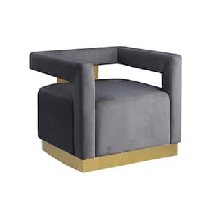Halsbury Gray Velvet Arm Chair with Gold Base