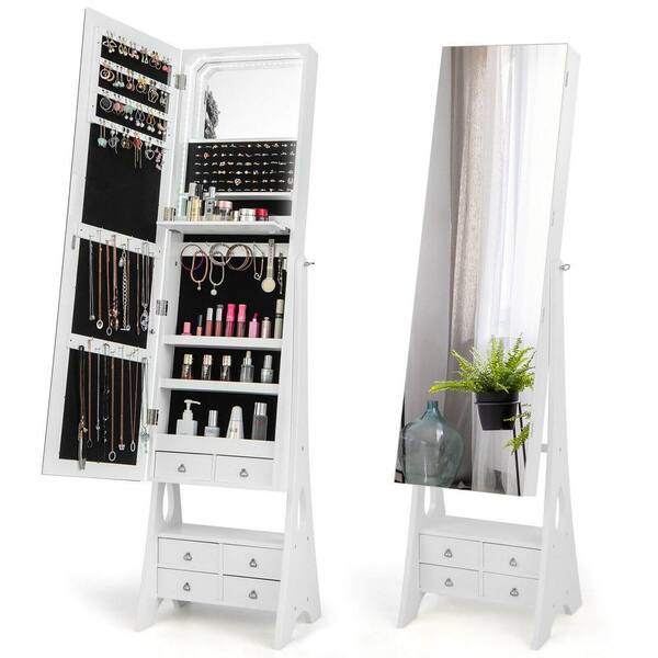 Outlet Full Length Mirror Jewelry Cabinet Armoire Storage Organizer Free Standing White