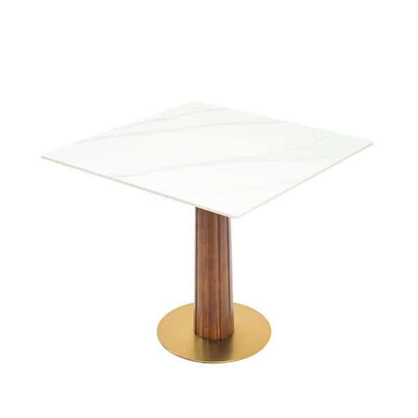 33.46 in. White Square Marble Top Conversation Coffee Table Accent Table Sets with Solid Wood Base, 2 Solid Wood Chairs