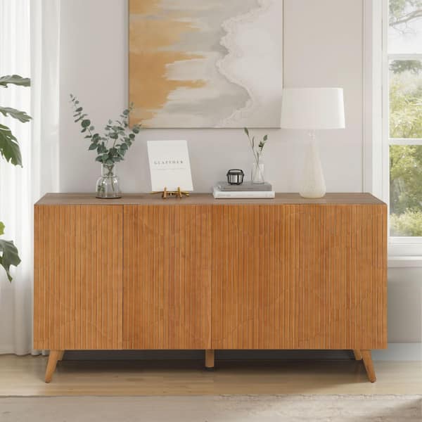CHRISTOPHER KNIGHT HOME Garrett Brown MDF Wood 59.8 in. Buffet Sideboard Accent Storage Cabinet with Adjustable Shelves, Fluted Textured Doors