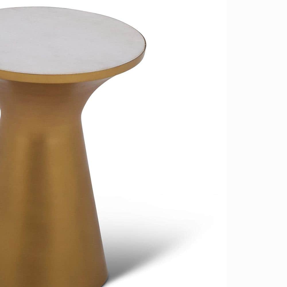 Jaipur 16" Round Gold Metal and Marble End Table