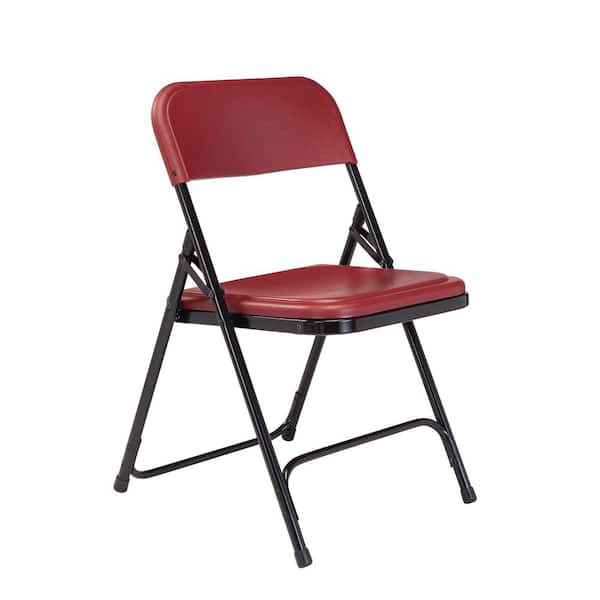 National Public Seating 818 Burgundy Plastic Seat Stackable Outdoor Safe Folding Chair (Set of 4) - 1