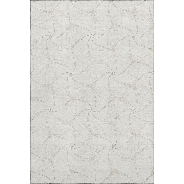 Mayfield Premium Machine Washable Abstract AMF968 Ivory 3 ft. x 5 ft. Area Rug