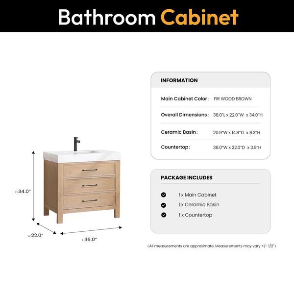 ① レオンシェリー ROSWELL León 36 in.W x 22 in.D x 34 in.H Single Sink Bath