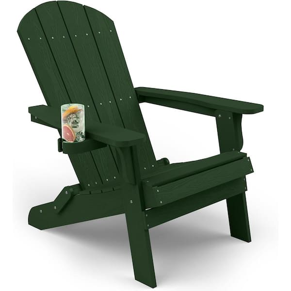 Mximu Green Plastic Outdoor Folding Adirondack Chair with Cup Holder