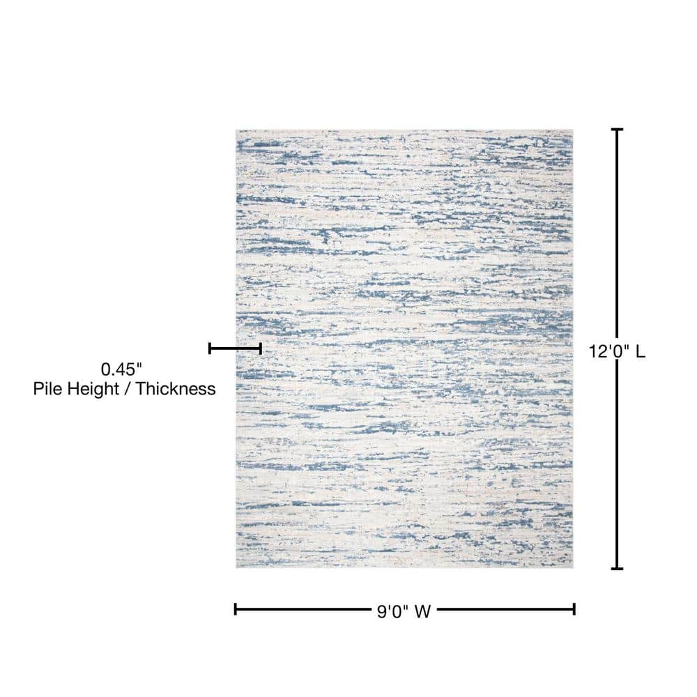 Ivory and Blue Abstract 9' x 12' Synthetic Area Rug