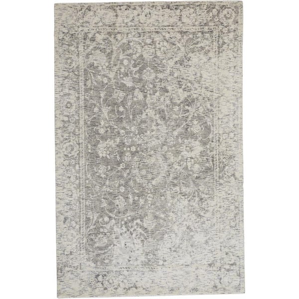 HomeRoots 5 x 8 Gray and Ivory Abstract Area Rug