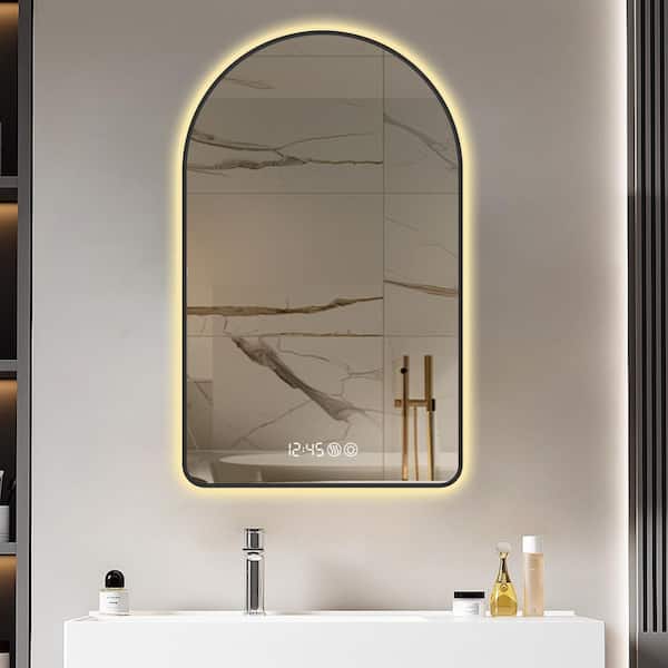Black 48 in. W x 28 in. H Arch Aluminum Frame LED Bathroom Mirror with Anti-Fog Backlight for Bathroom