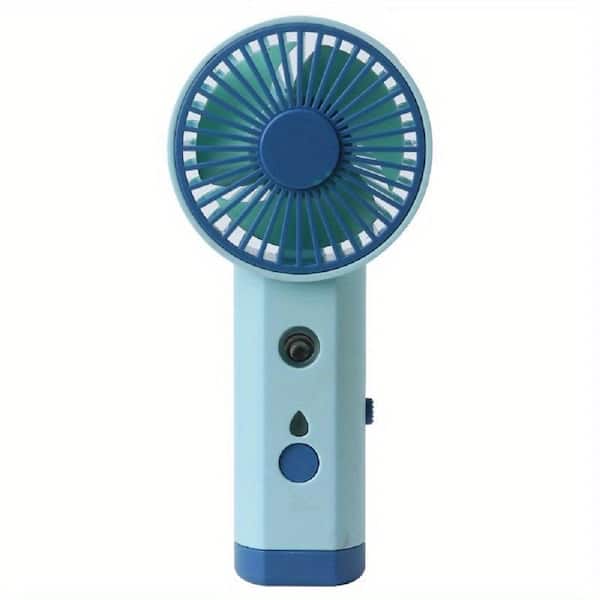 Mini Portable USB Rechargeable 2.5 in. 1 Fan Speeds Personal Misting Fan in Blue with Humidification Spray and Lanyard