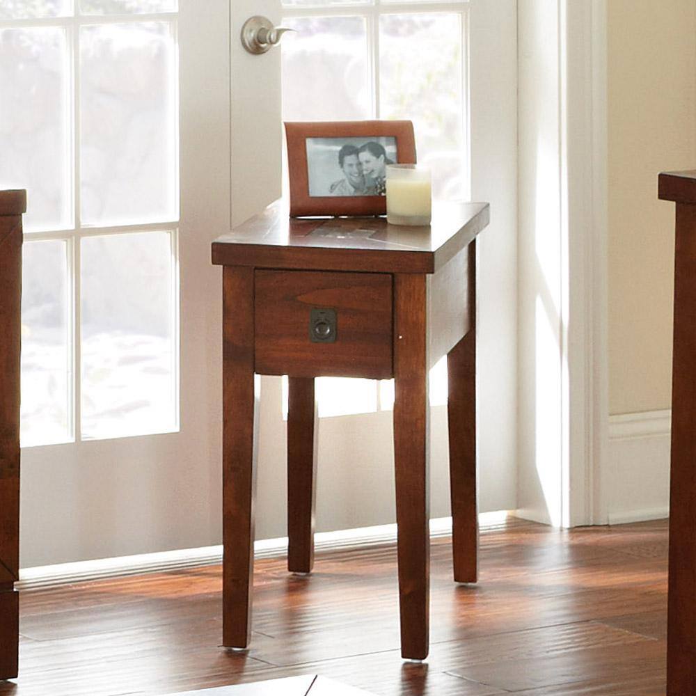 Transitional Medium Cherry Chairside End Table with Slate Inlay