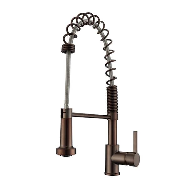 Barclay Products Niall Single Handle Deck Mount Spring Gooseneck Pull Down Spray Kitchen Faucet with Lever Handle 1 in Oil Rubbed Bronze