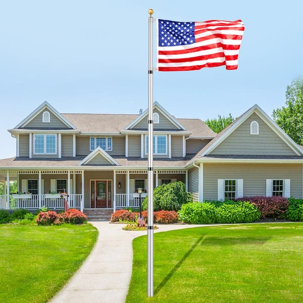 Aluminum Alloy Telescoping Flagpole Kit 20 ft. Telescoping Heavy Duty in Ground Flagpoles 3 Display Modes Flagpole