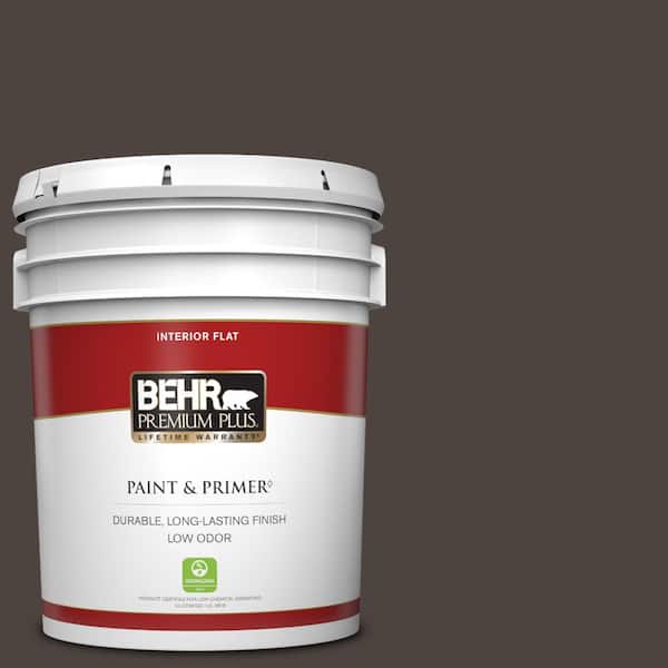 BEHR PREMIUM PLUS 5 gal. #PPU5-01 Espresso Beans Flat Low Odor Interior Paint & Primer