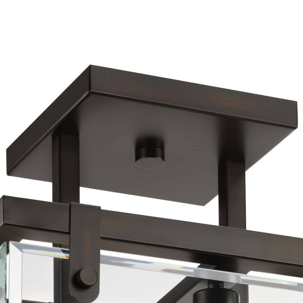 Elegant Brushed Nickel & Bronze Beveled Glass Semi-Flush Light Fixture