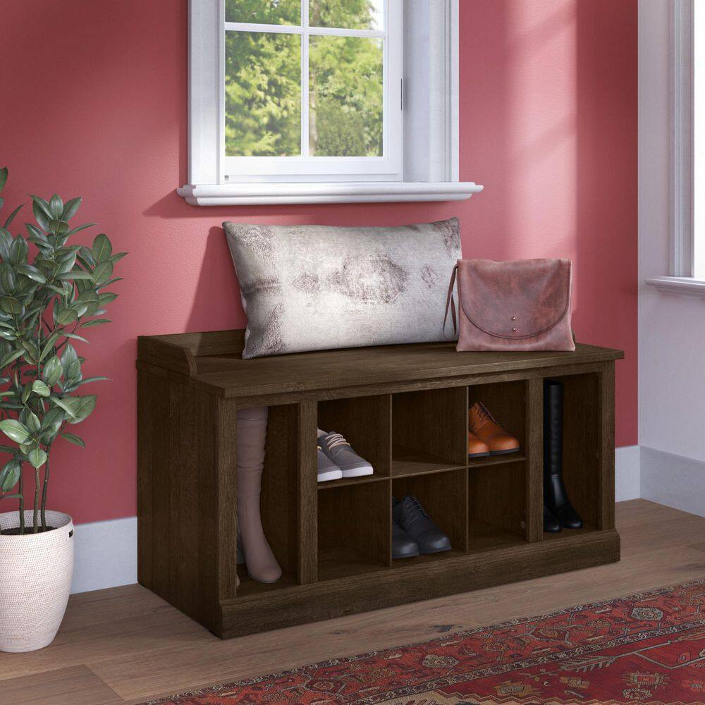 Transitional Ash Brown Engineered Wood Entryway Shoe Storage Bench