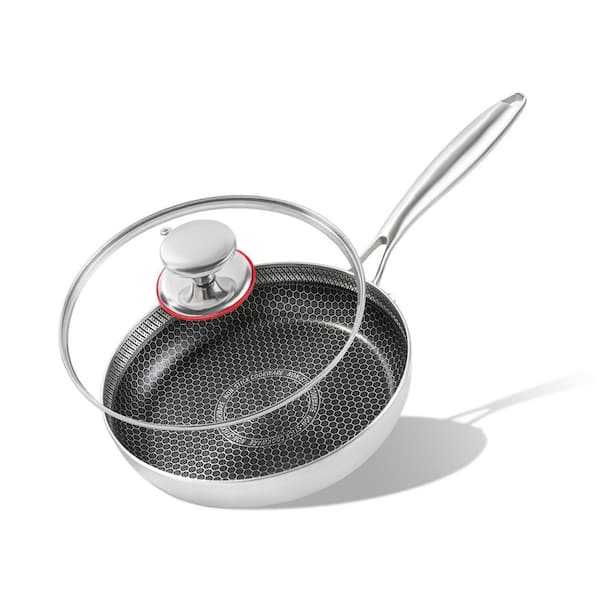 2-Piece Stainless Steel Hybrid Non-Stick Skillet with Glass Lid and Cool Handle for Induction Oven Broiler Dishwasher