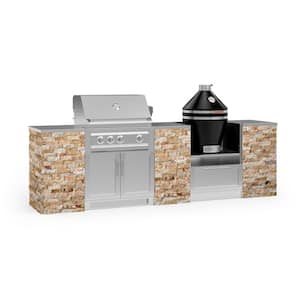 Signature Series 118.25 in. x 25.5 in. x 36 in. Liquid Propane Outdoor Kitchen 9-Piece SS Cabinet Set with Kamado