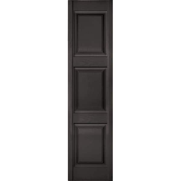 Ekena Millwork 18 in. x 36 in. Lifetime Vinyl Custom 3 Equal Raised Panel Shutters Pair Musket Brown