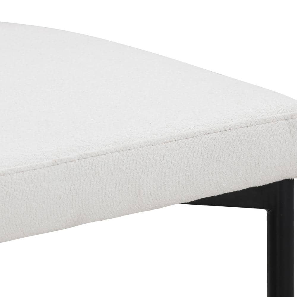 Light Cream Boucle Upholstered Counter Height Chair with Black Metal Legs