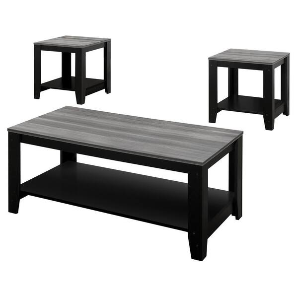 3 Piece 42 In Black Large Rectangle Wood Coffee Table Set With Shelf Hd7992p The Home Depot