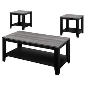 3-Piece 42 in. Black Large Rectangle Wood Coffee Table Set with Shelf