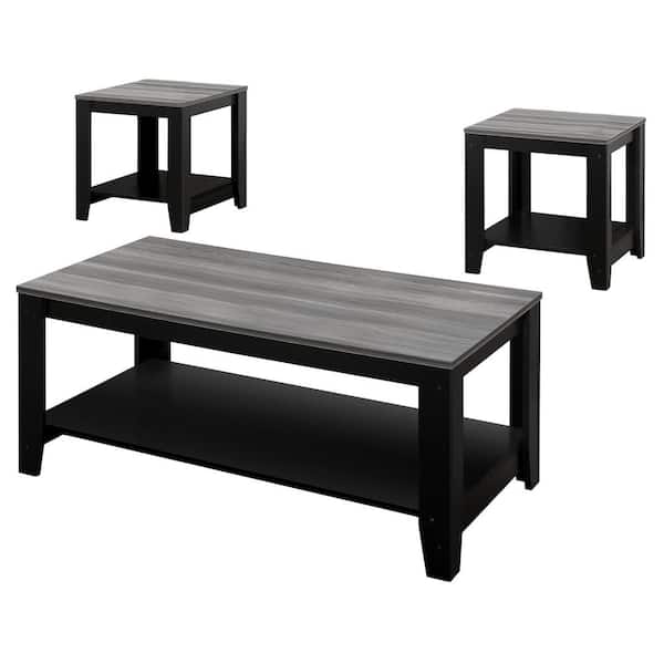 Unbranded 3-Piece 42 in. Black Large Rectangle Wood Coffee Table Set with Shelf