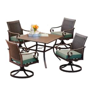 Milano 5-Piece Aluminum Swivel Outdoor Dining Set with Teal Cushions