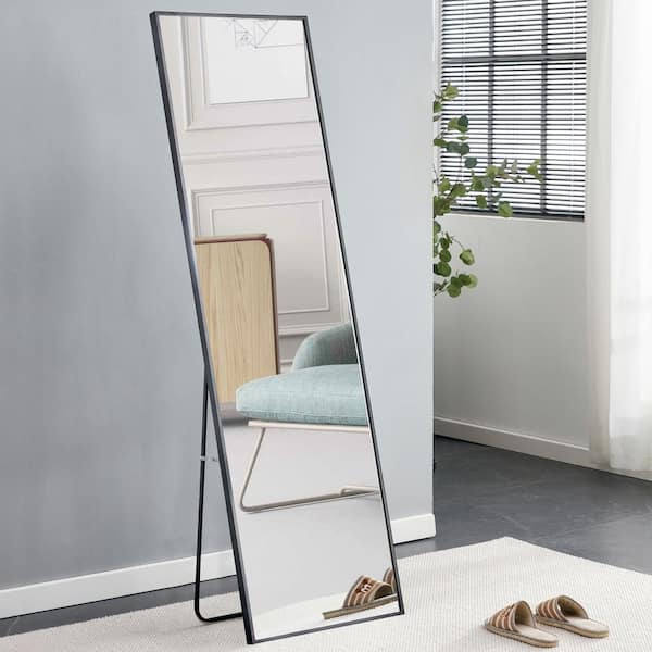 22.8 in. W x 65 in. H Black Metal Frame Full-Length Floor Standing Mirror, Wall Mounted Mirror