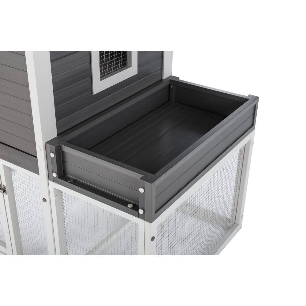 Eco-Friendly Gray and White Two-Level Chicken Coop with Garden Box