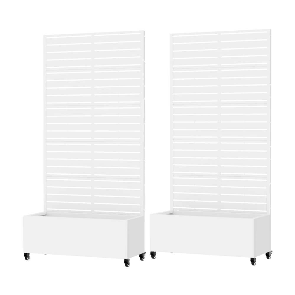 72 in. H x 35 in. W White Outdoor Galvanized Steel Privacy Screen Planter Box Trellis with Detachable Wheels (2-Pack) price history on PriceWatchPro