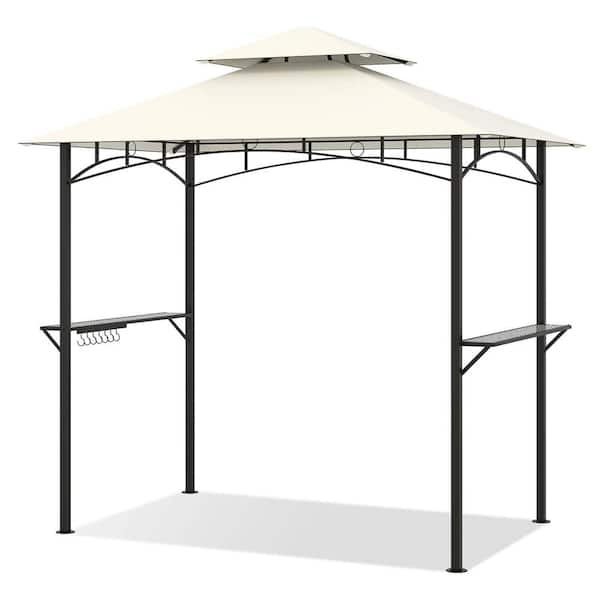 8 ft. x 5 ft. Beige Grill Gazebo with 2 Shelves 7 Hooks Metal Frame Soft Top