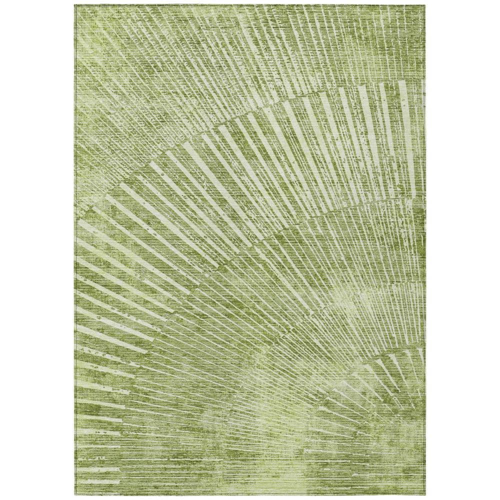 Sage Green Geometric Synthetic 8' x 10' Washable Rug