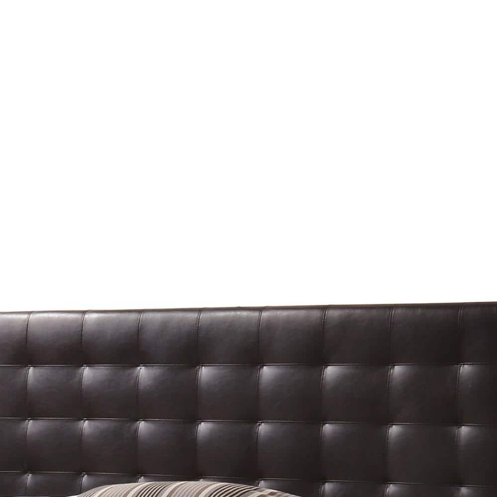 Espresso Faux Leather Tufted Queen Bed with Wood Frame