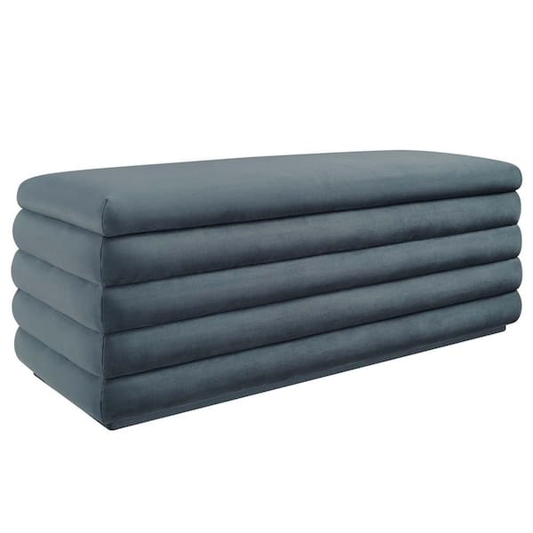 Mezzo Upholstered Performance Velvet Storage Bench in Cadet Blue
