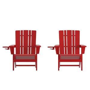Red Faux Wood Resin Outdoor Lounge Chair in Red (Set of 2)