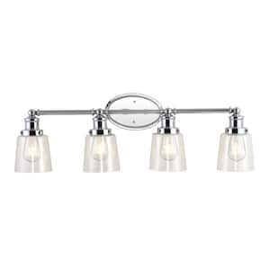 Beverly 31.75 in. 4-Light Chrome Iron/Seeded Glass Classic Cottage LED Vanity Light