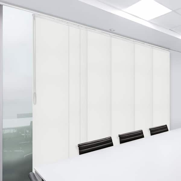 EMOH Griege 110 in. - 153 in. W x 116 in. L Adjustable 7- Panel White Single Rail Panel Track with 23.5 in. Slates