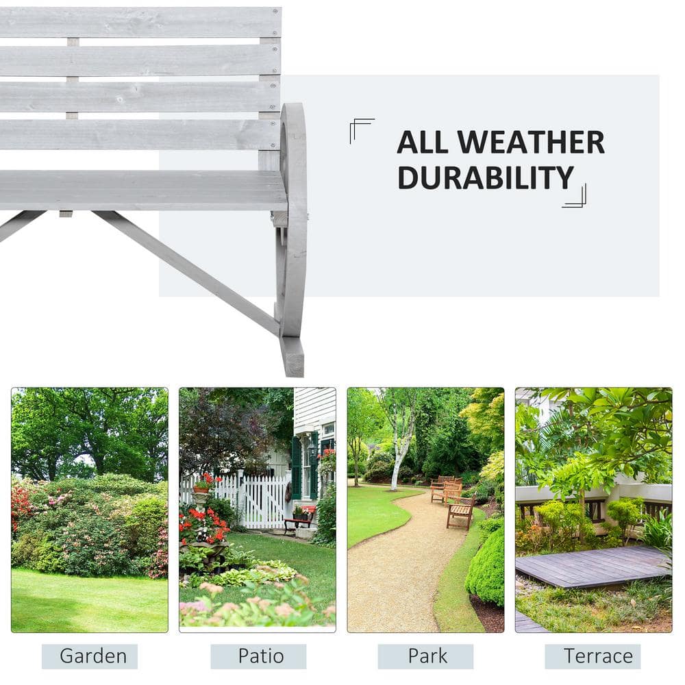 Charcoal Gray Fir Wood Wagon Wheel Outdoor Bench