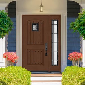 Regency 51 in. x 80 in. 2Panel Plank Cavalier Speakeasy LHIS Chestnut Fiberglass Prehung Front Door w/Cavalier 12in.SL