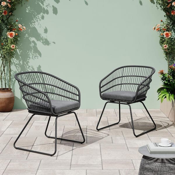 Grey All-Weather Wicker Outdoor Lounge Chair Patio Dining Chair