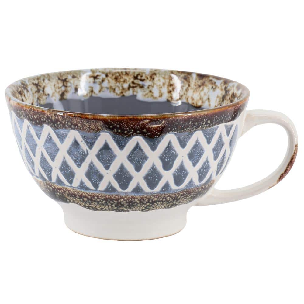 Gray and Brown Ceramic Soup Bowls with Handles, Set of 6